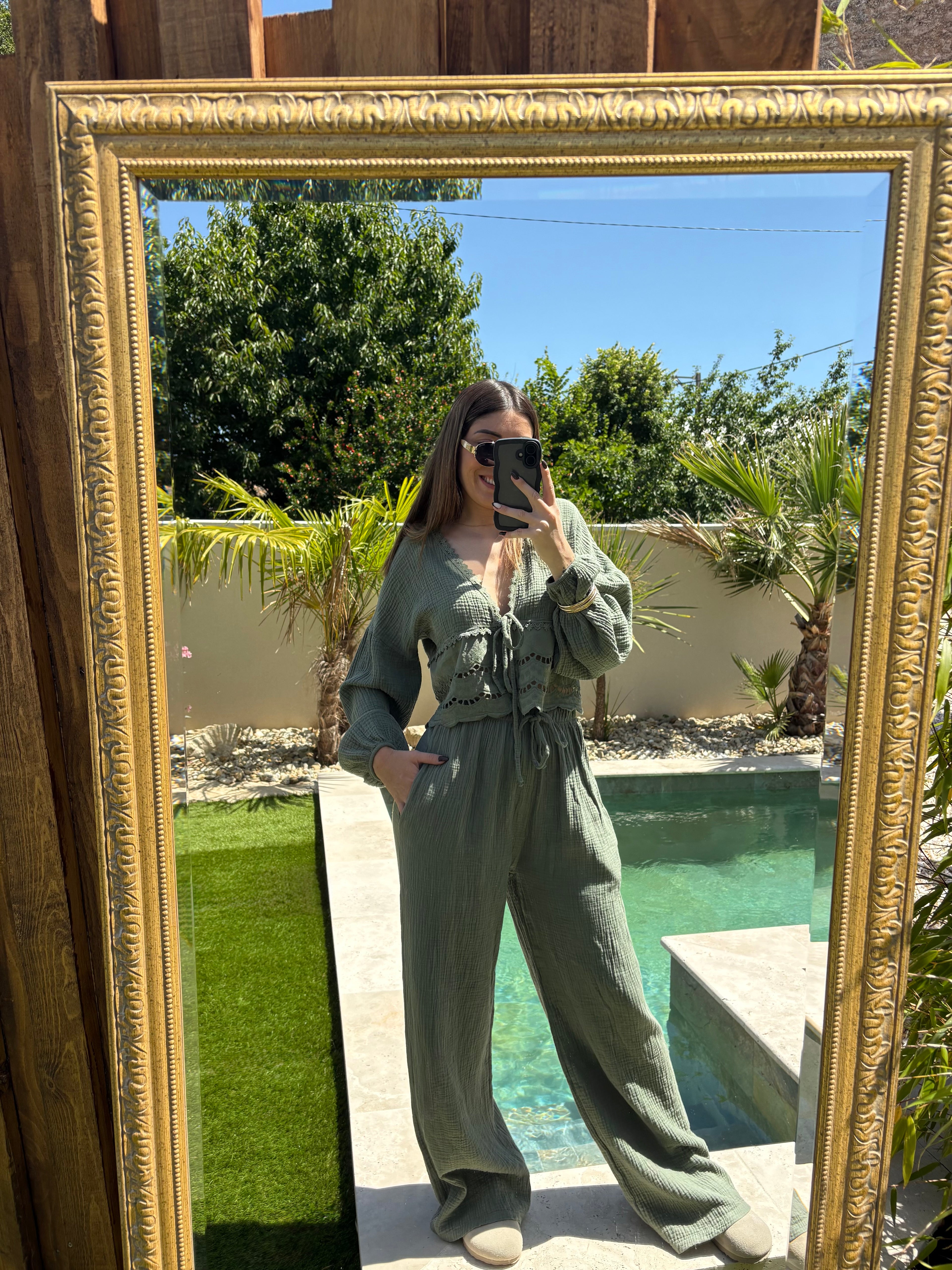 Blouse avec Dentelle - Kaki