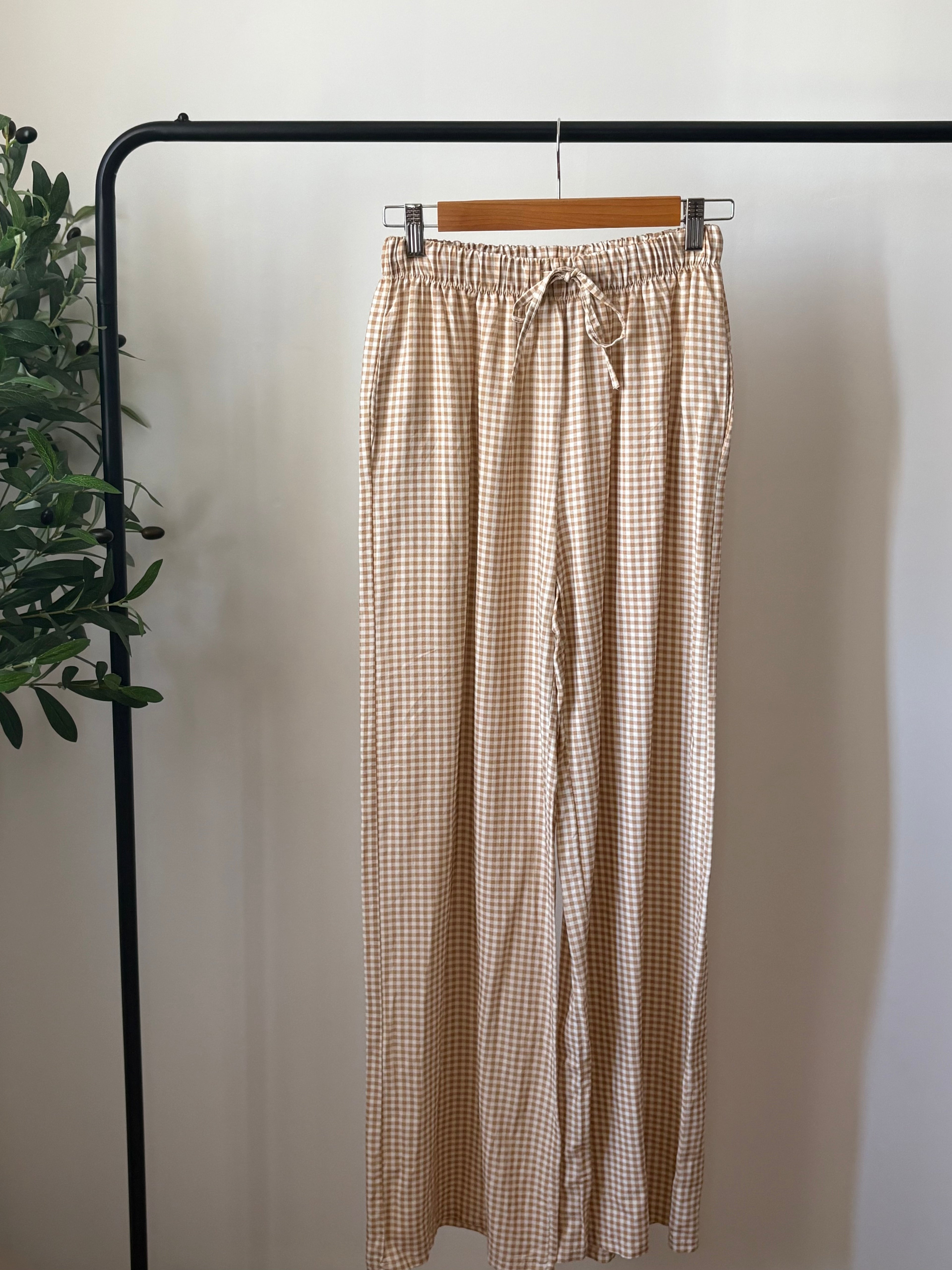 Pantalon fluide Vichy - Beige & Blanc
