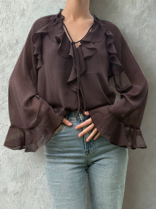 Blouse à volants - Chocolat