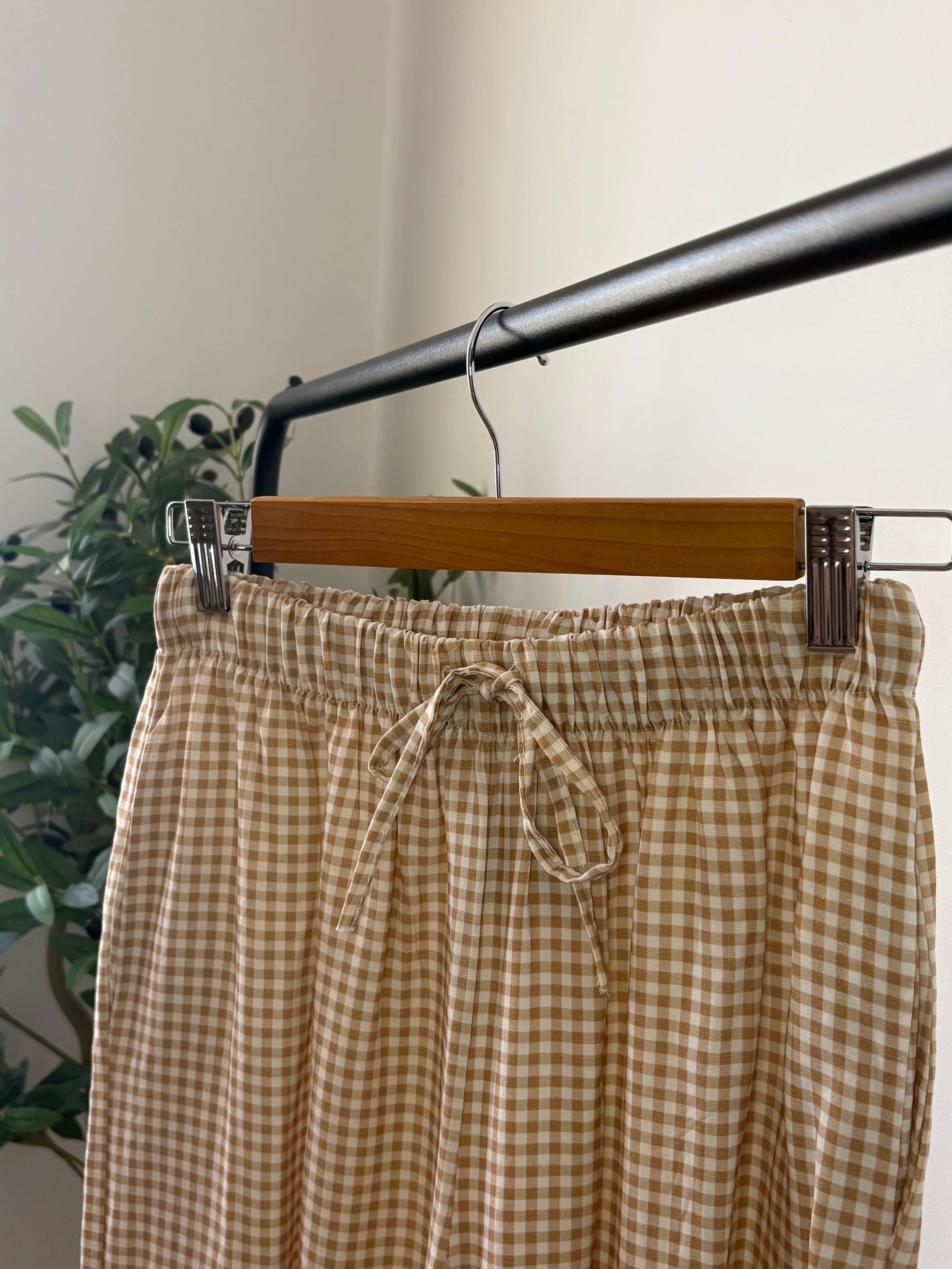 Pantalon fluide Vichy - Beige & Blanc