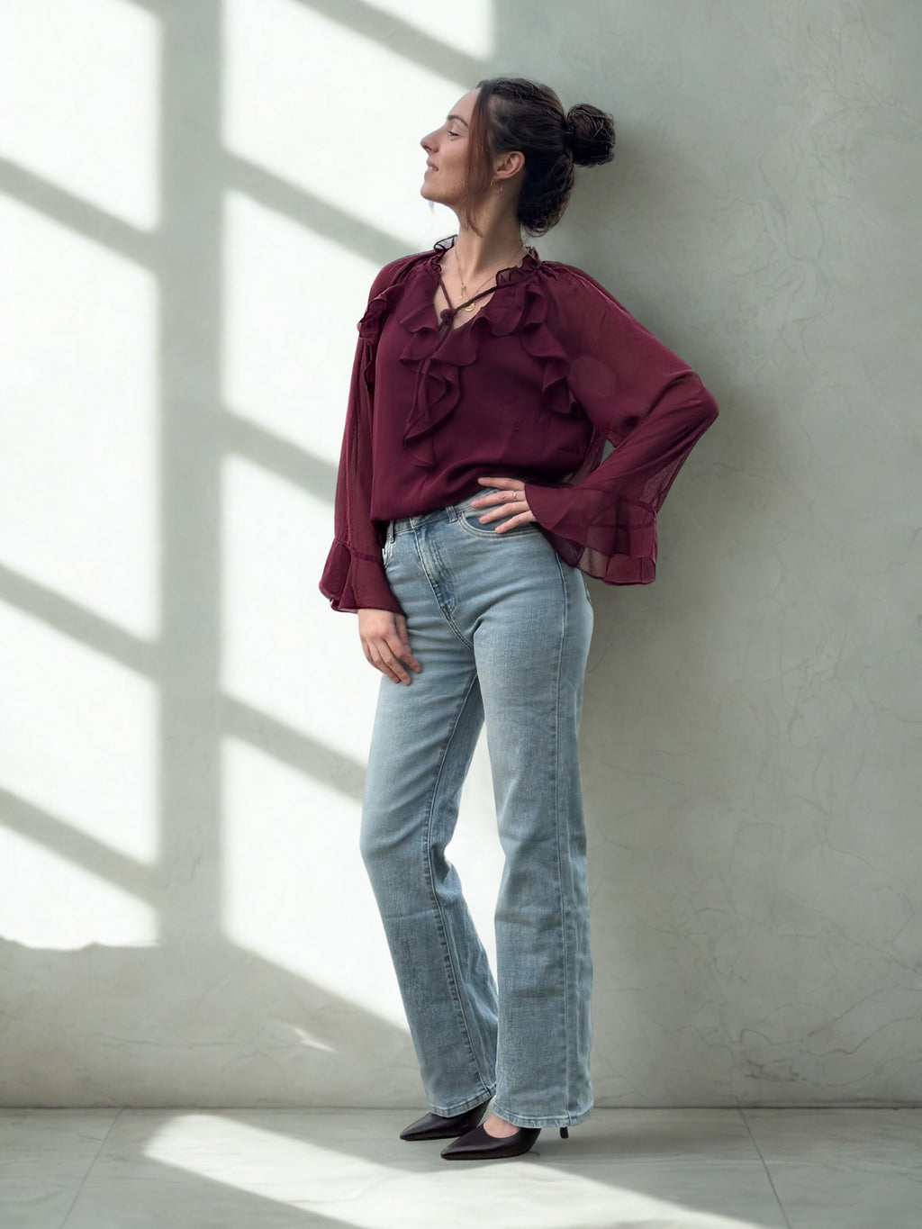 Blouse à volants - Bordeaux