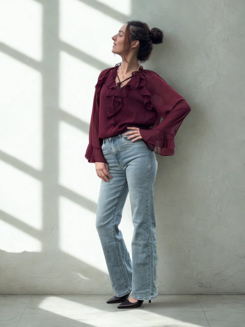 Blouse à volants - Bordeaux