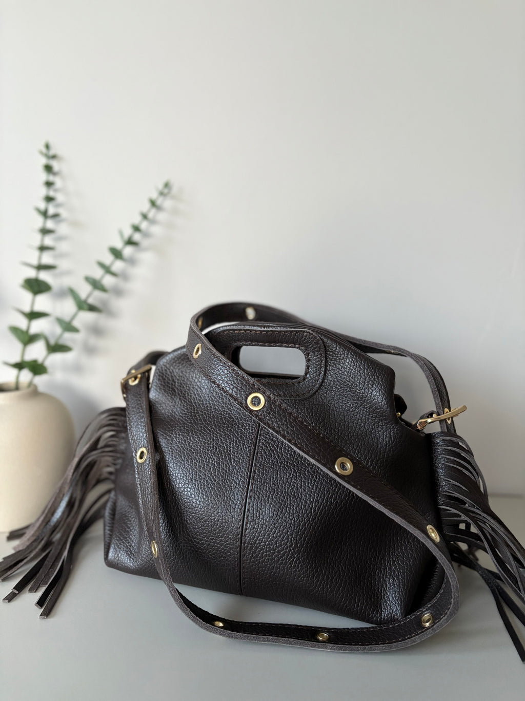 Sac cuir grainé S - Chocolat