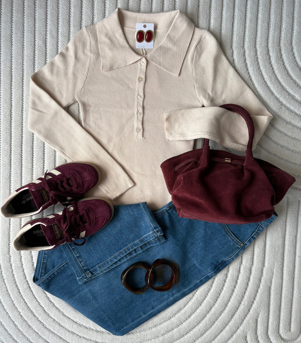 Top en maille côtelée - Beige