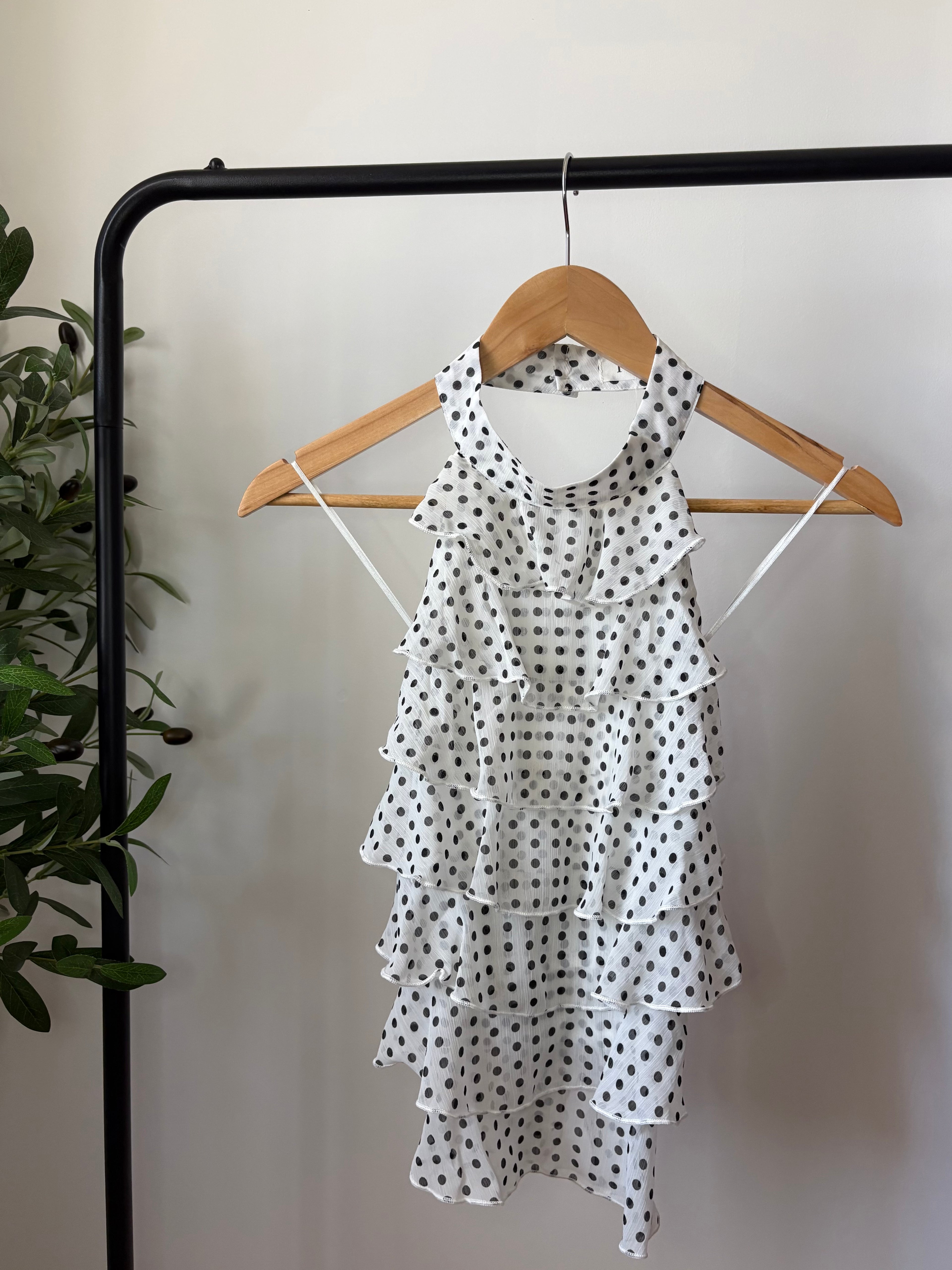 Top dos nu à volants à pois - Blanc & Noir