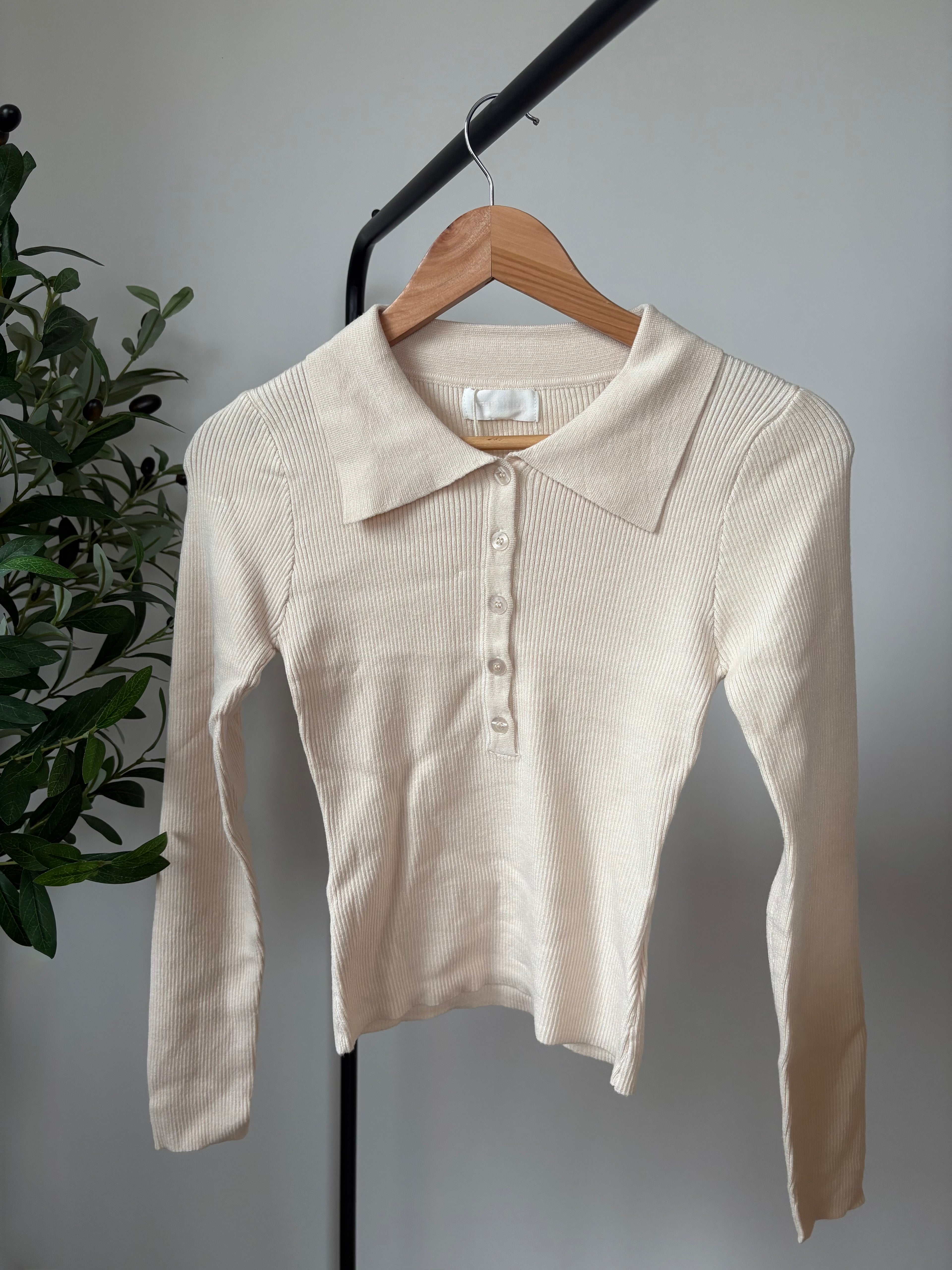 Top en maille côtelée - Beige
