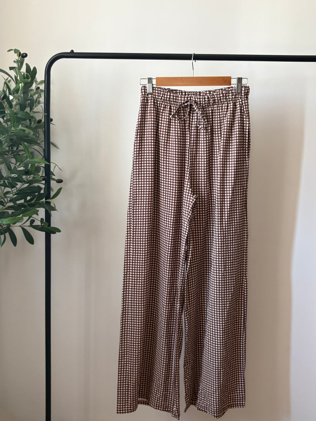 Pantalon fluide Vichy - Marron & Blanc