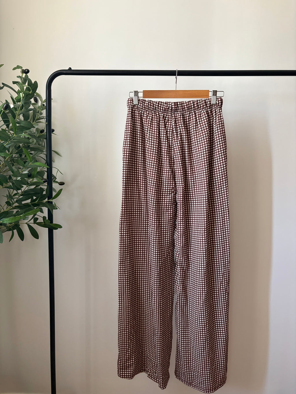 Pantalon fluide Vichy - Marron & Blanc