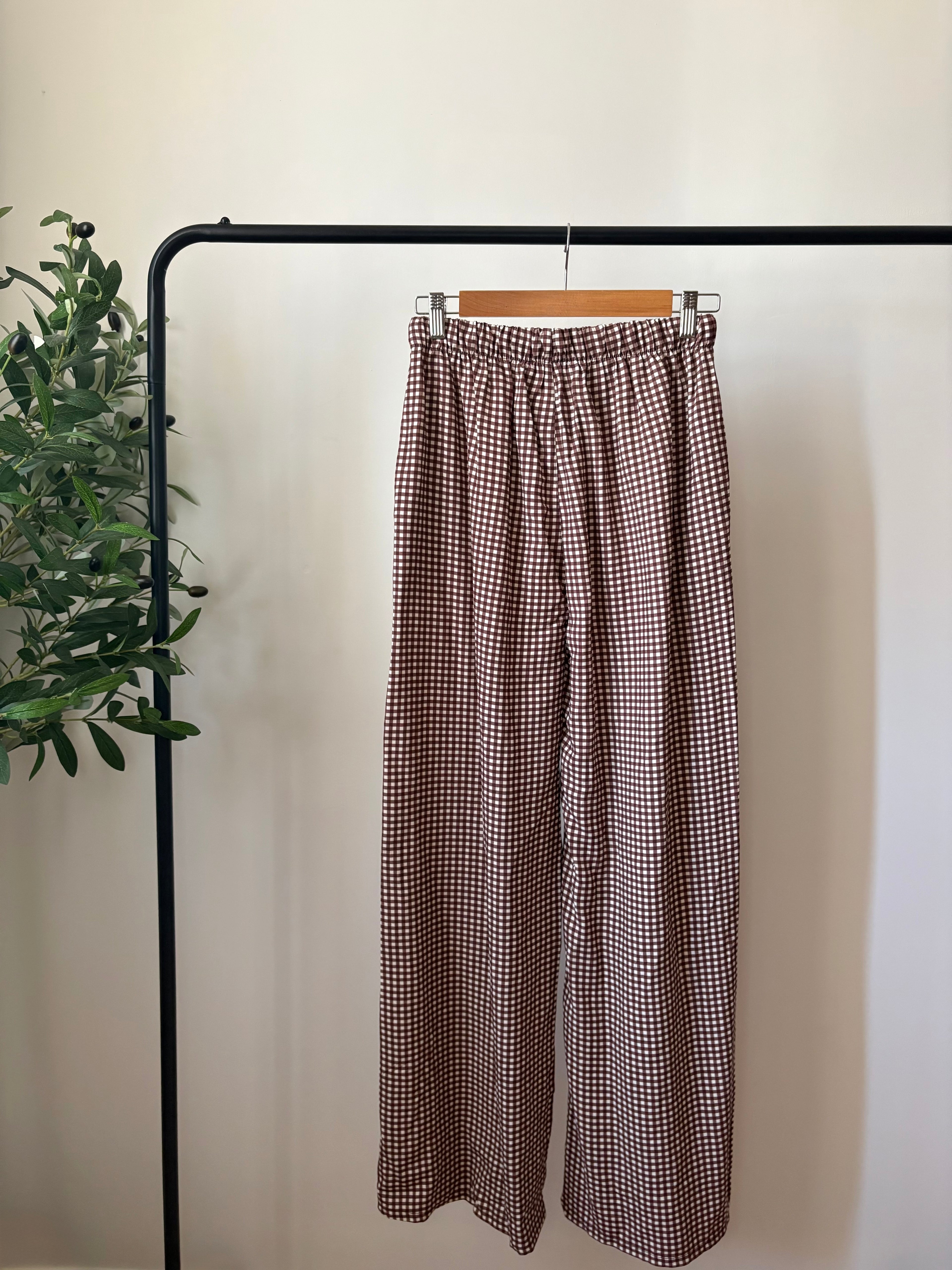 Pantalon fluide Vichy - Marron & Blanc