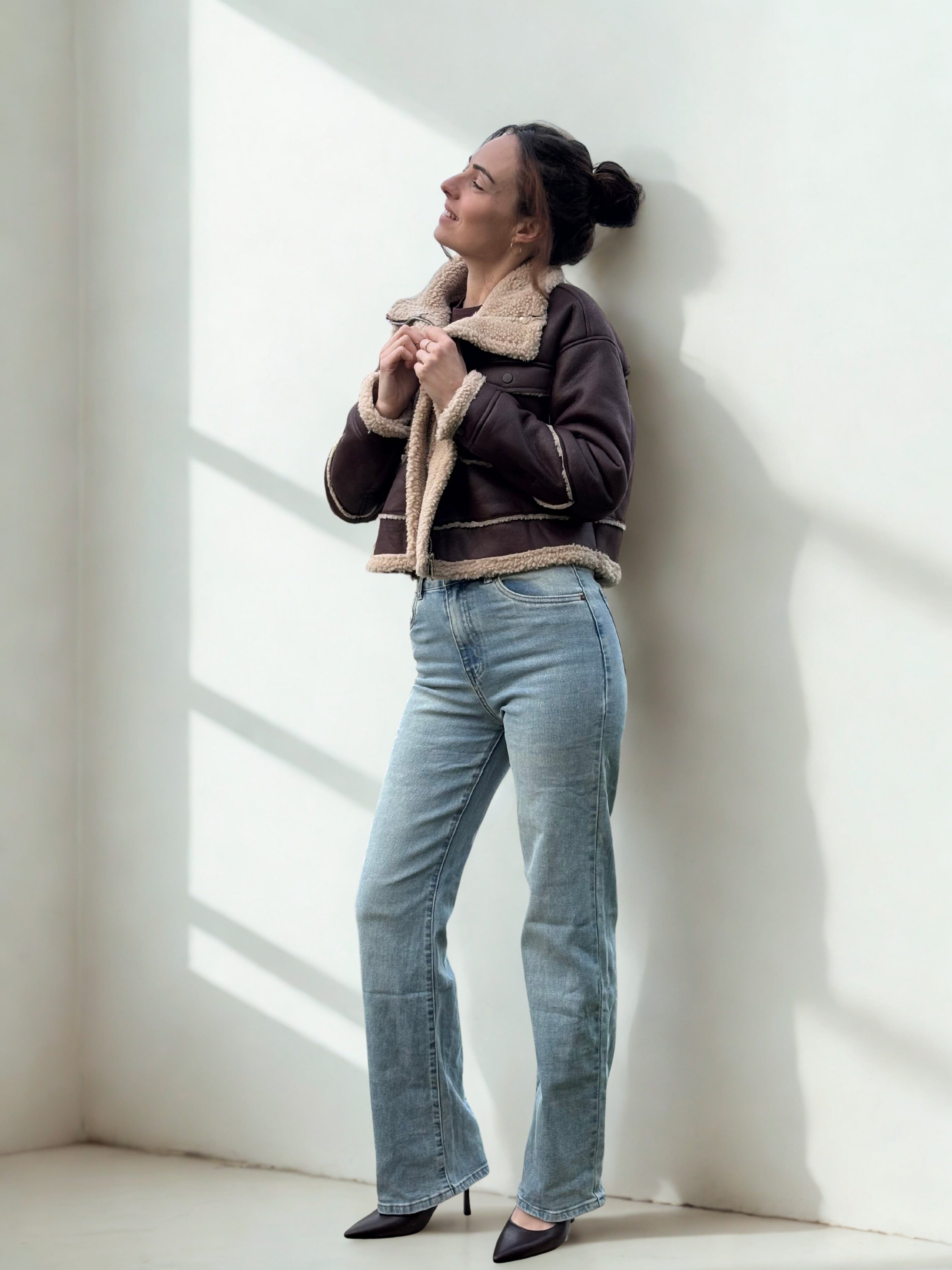 Sherpa-lined aviator jacket - Chocolate