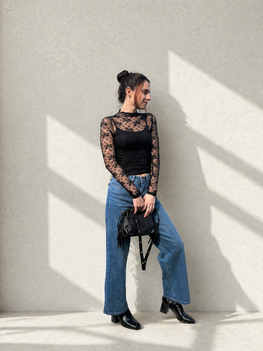 Top à dentelle transparente - Noir