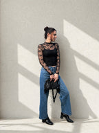 Top à dentelle transparente - Noir