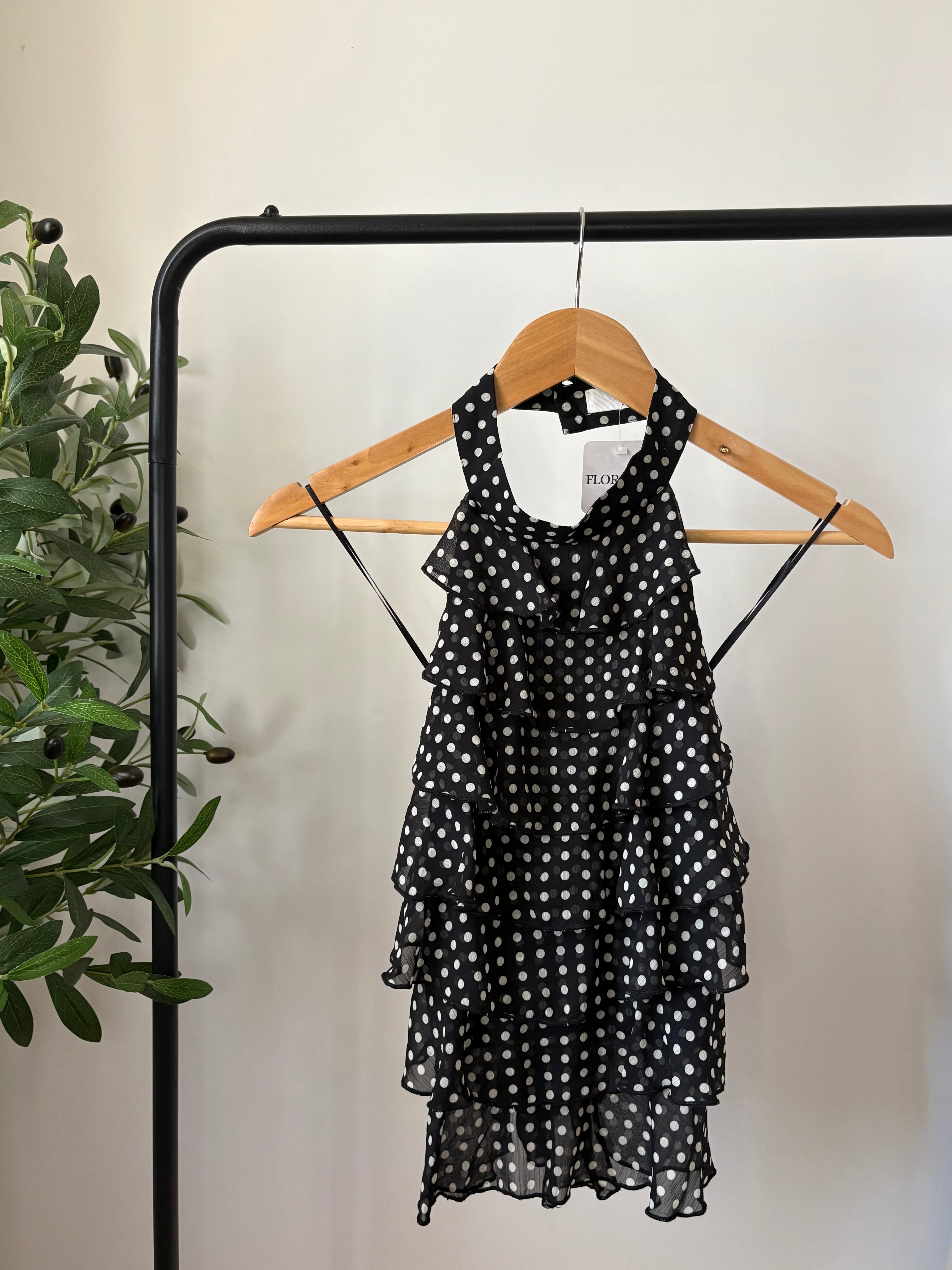 Top dos nu à volants à pois - Noir & Blanc