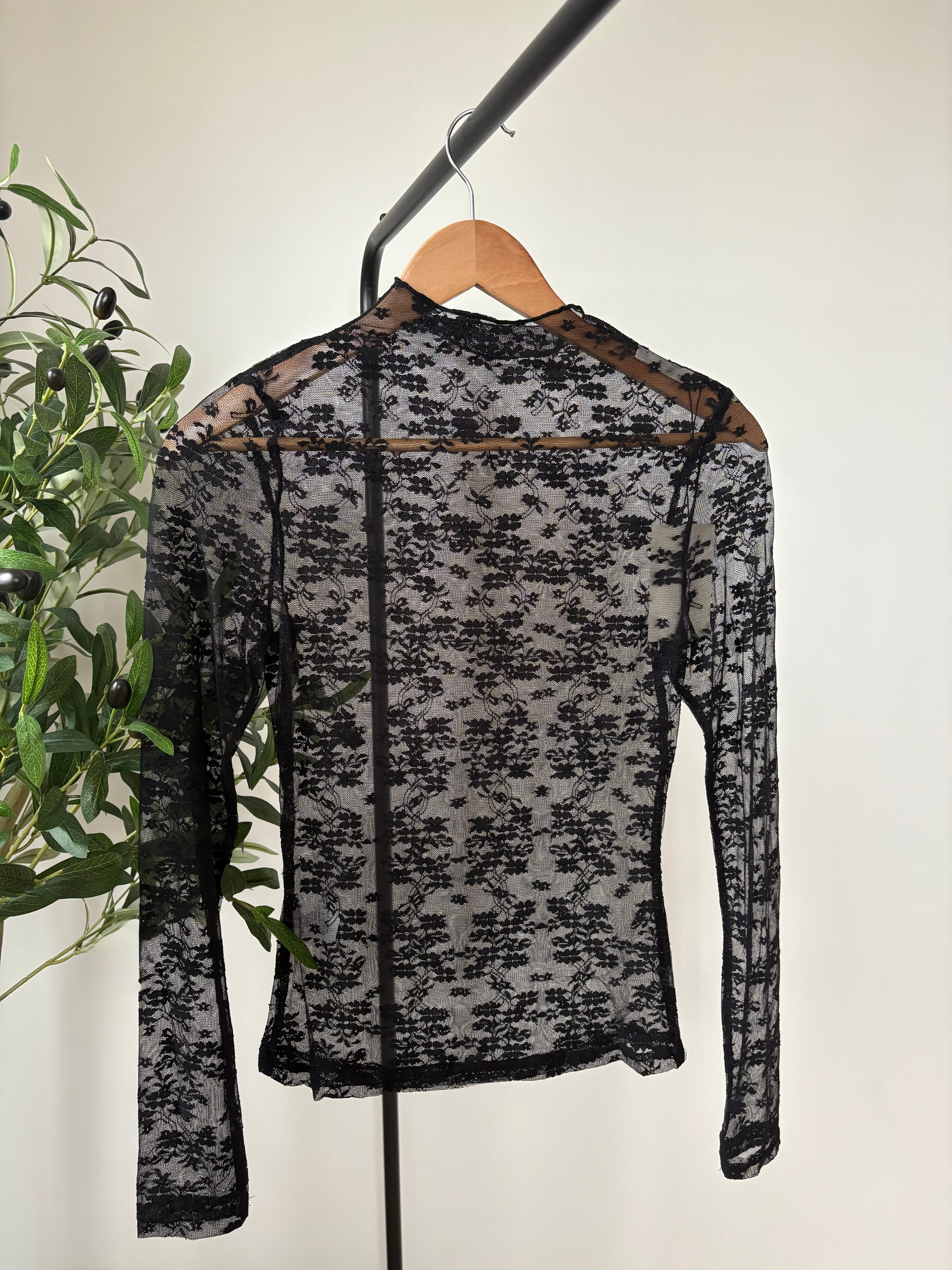 Top à dentelle transparente - Noir