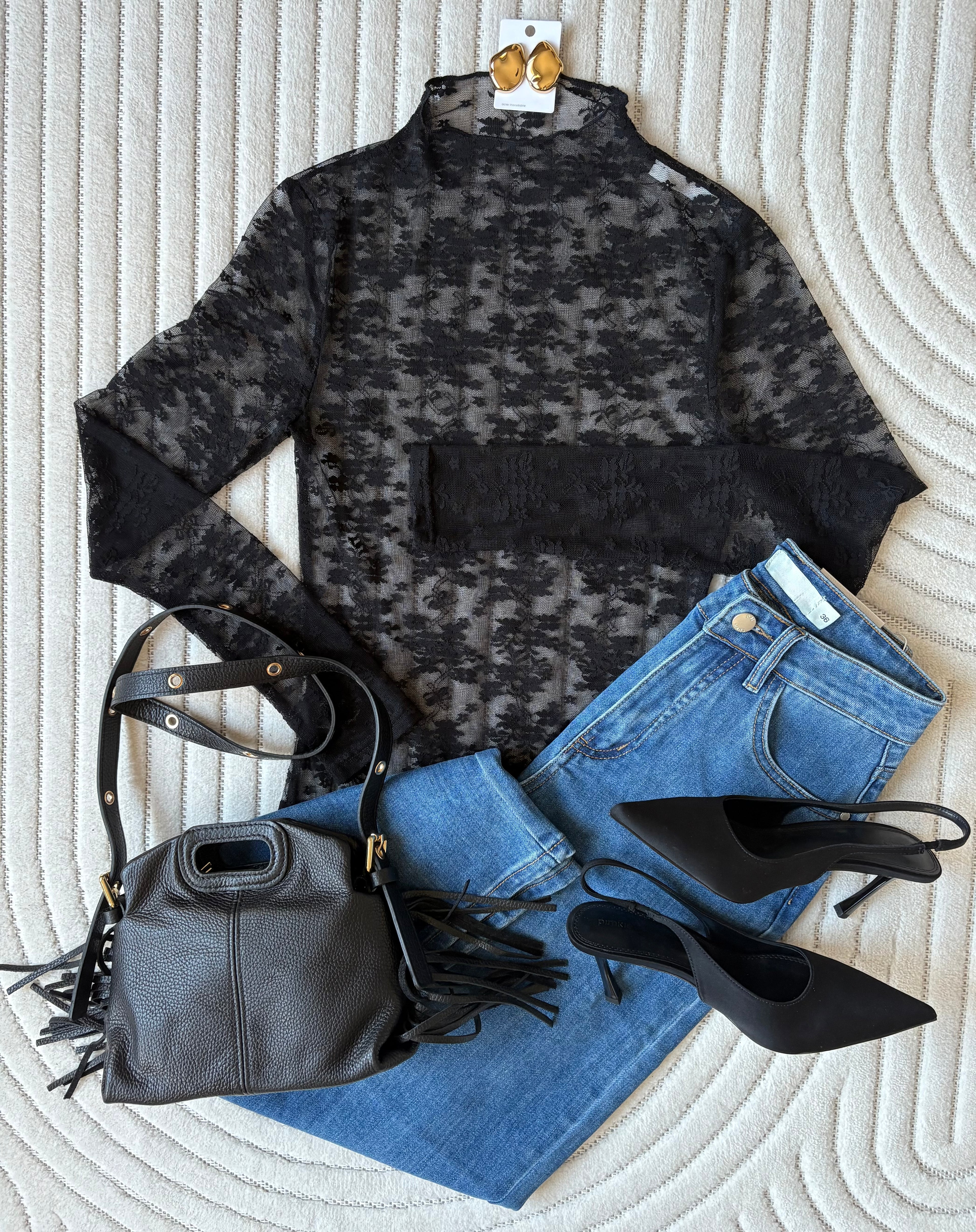 Top à dentelle transparente - Noir