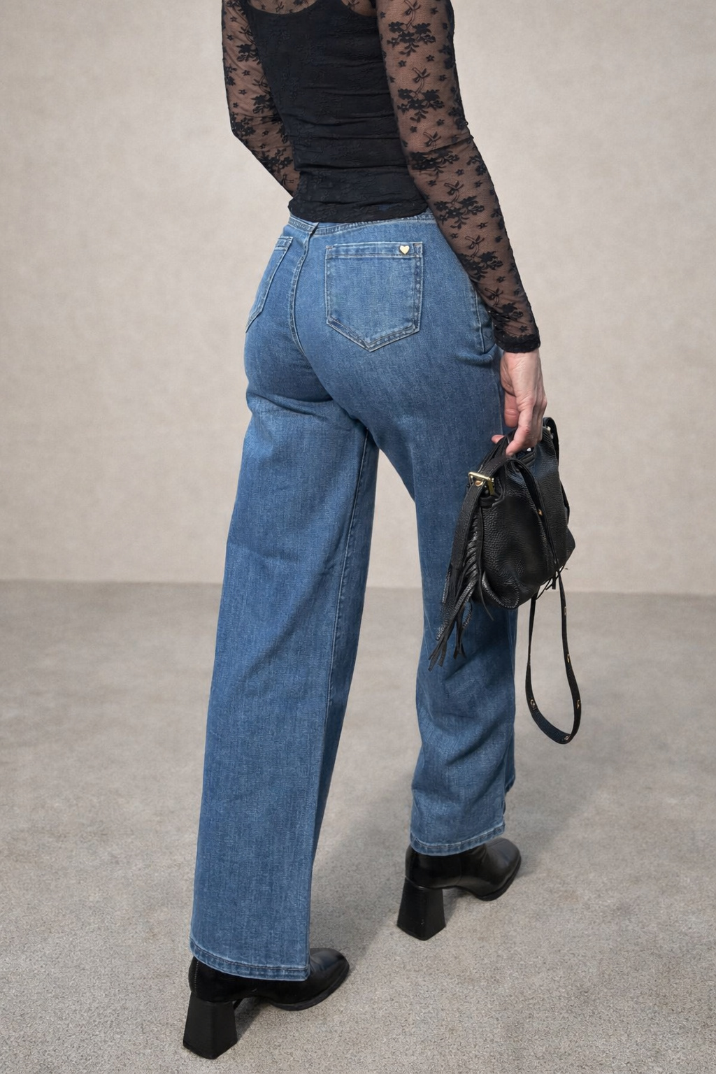 Jean taille haute coupe droite - Bleu