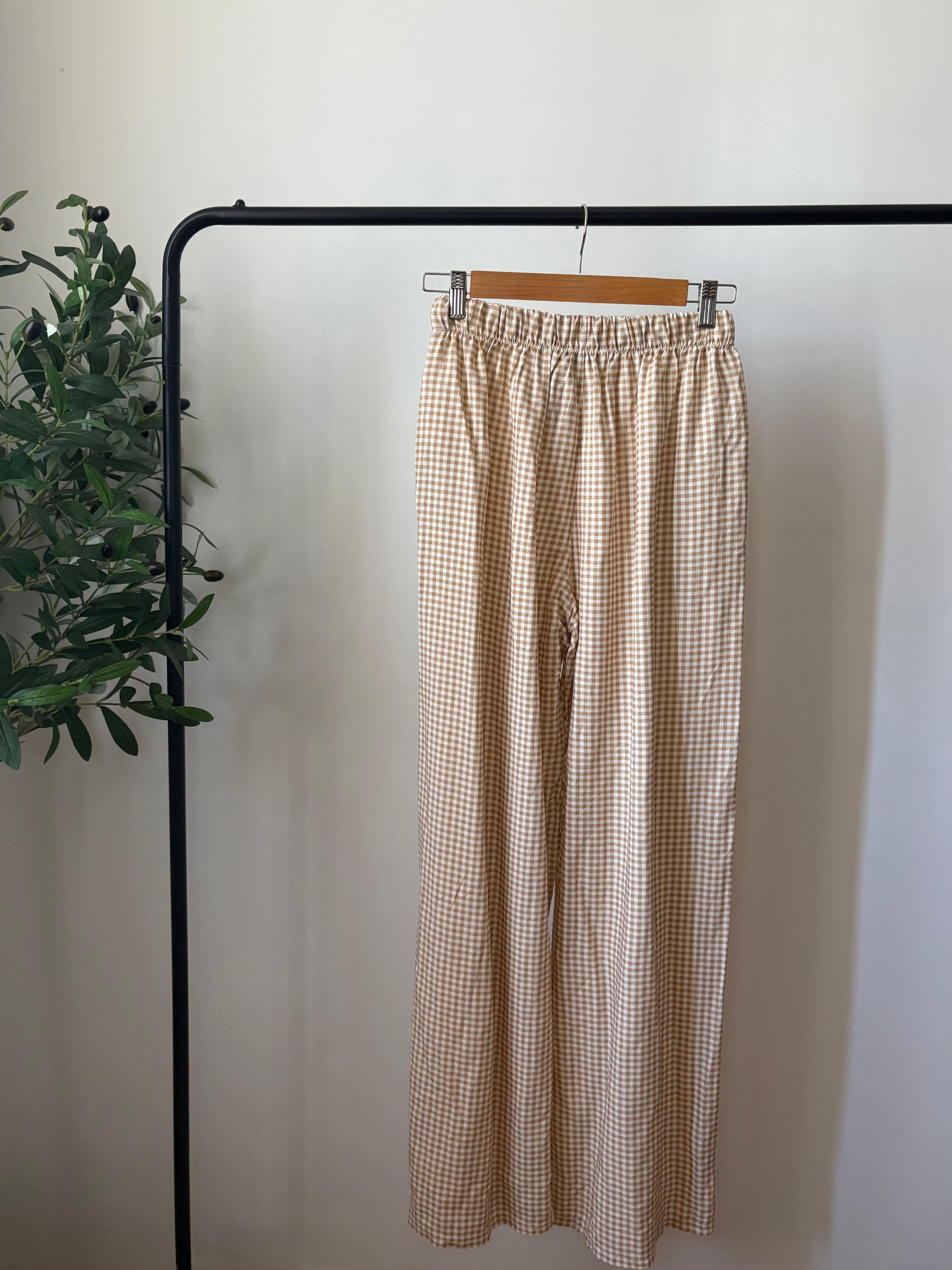 Pantalon fluide Vichy - Beige & Blanc