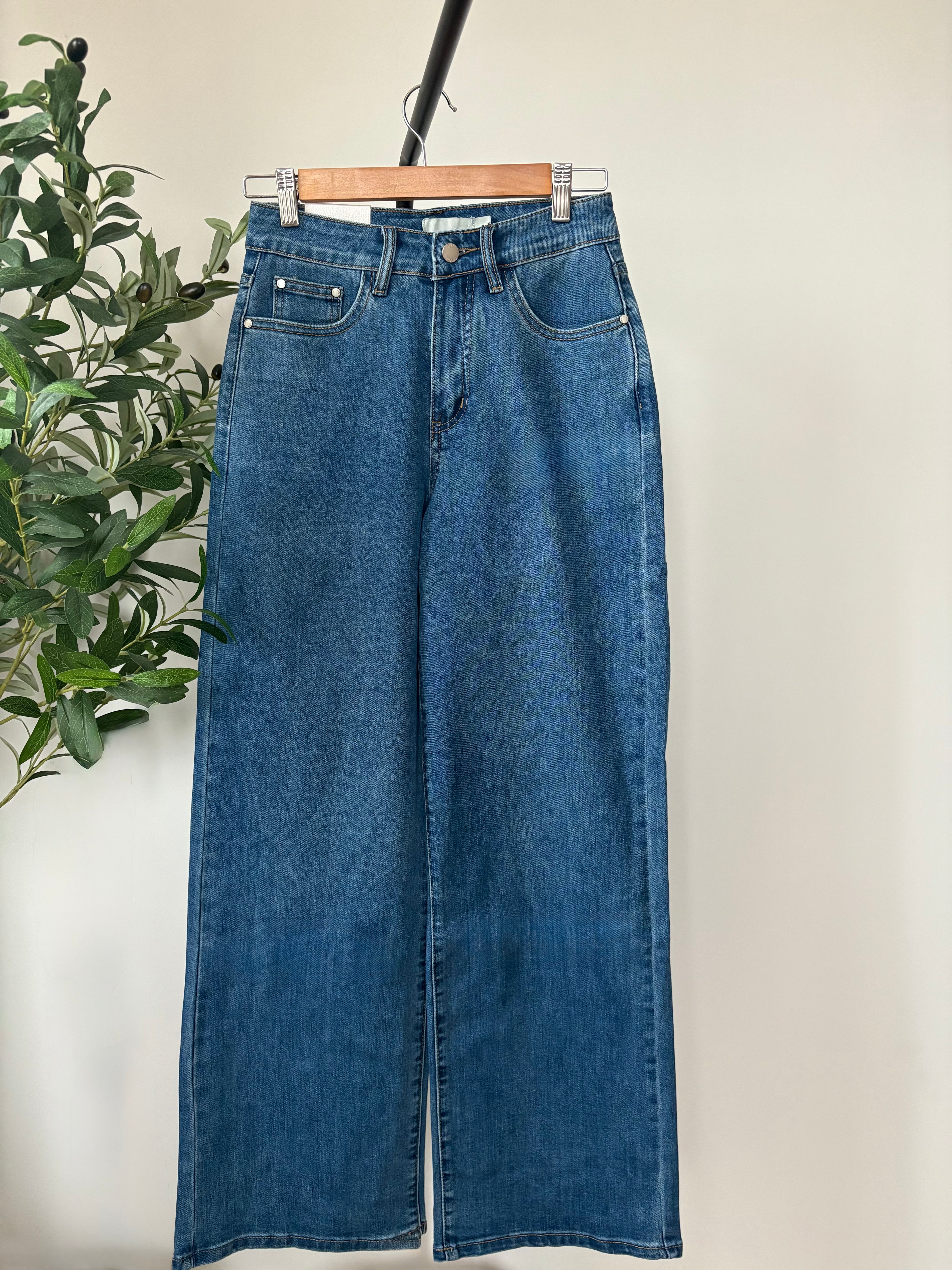 Jean taille haute coupe droite - Bleu