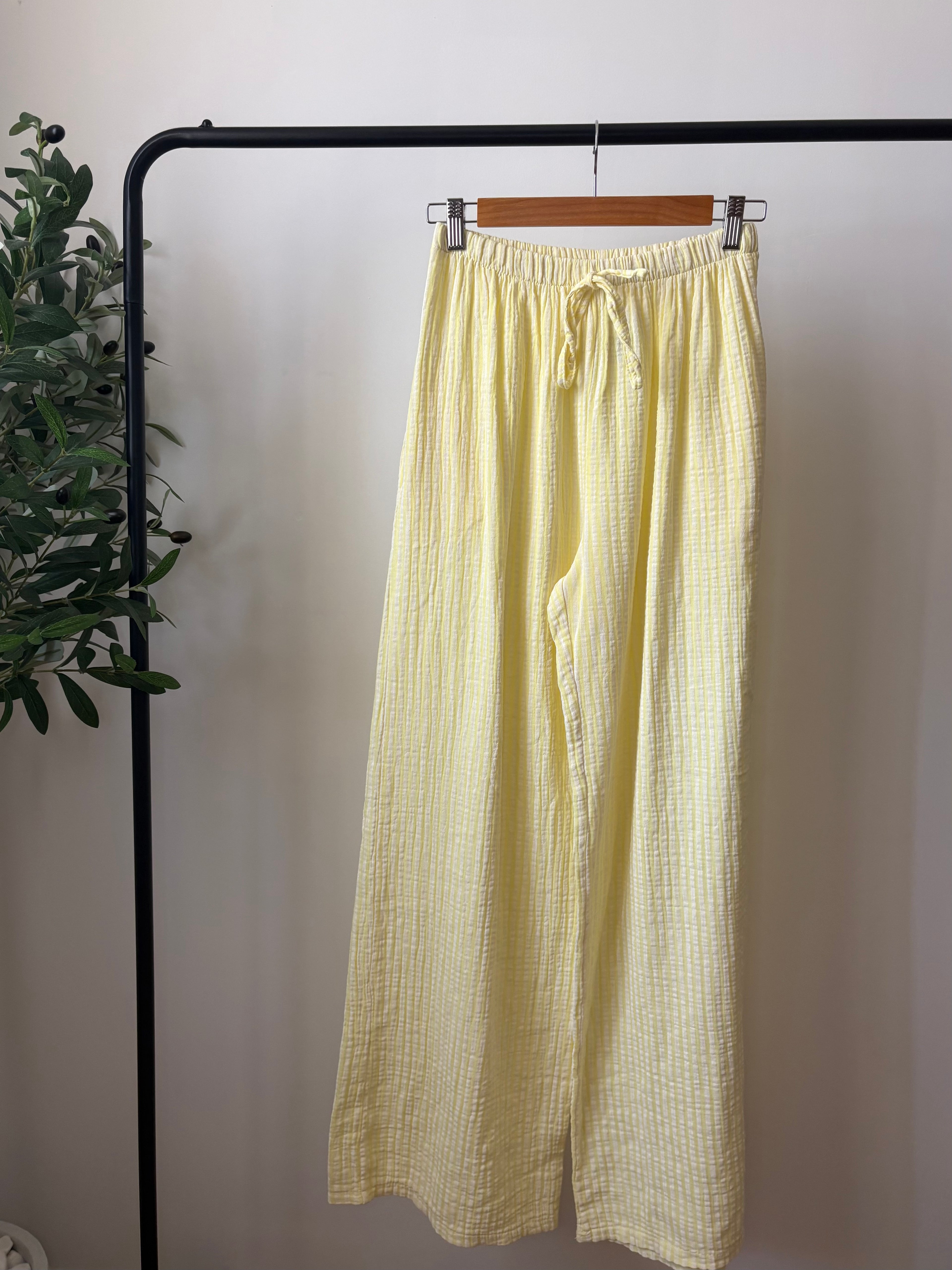 Pantalon fluide rayé - Jaune & Blanc