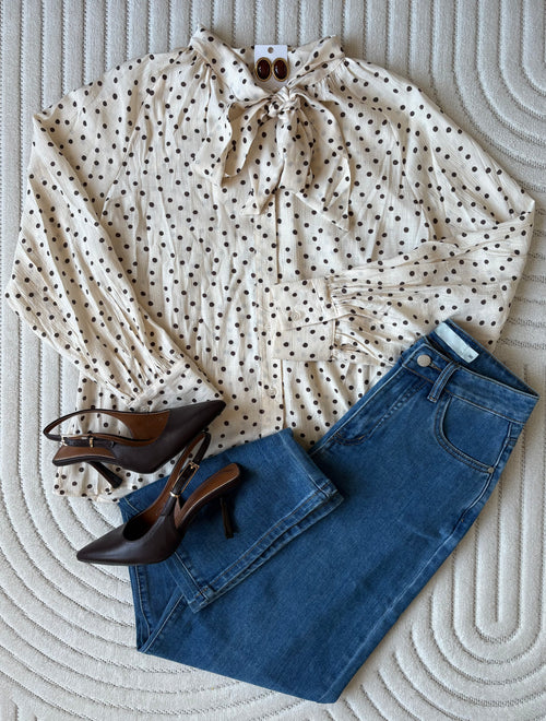 Blouse à pois - Beige et marron