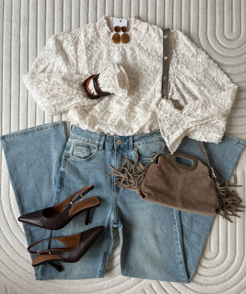 Blouse avec broderies - Crème