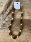 Collier perles marron/doré en acier inoxydable