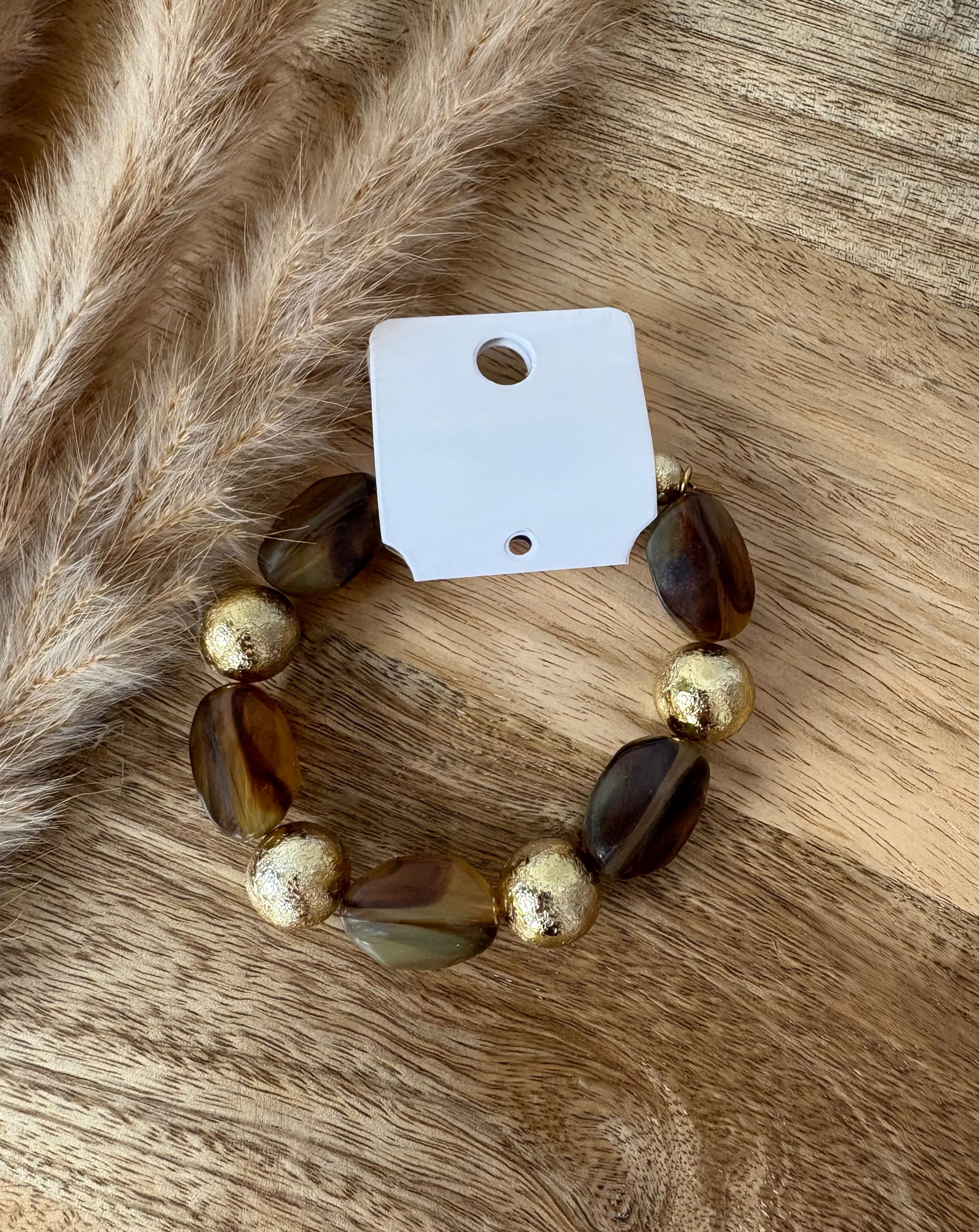 Bracelet perles marron/doré en acier inoxydable