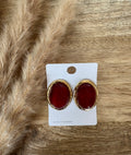 Oval stainless steel earrings - Burgundy/Gold