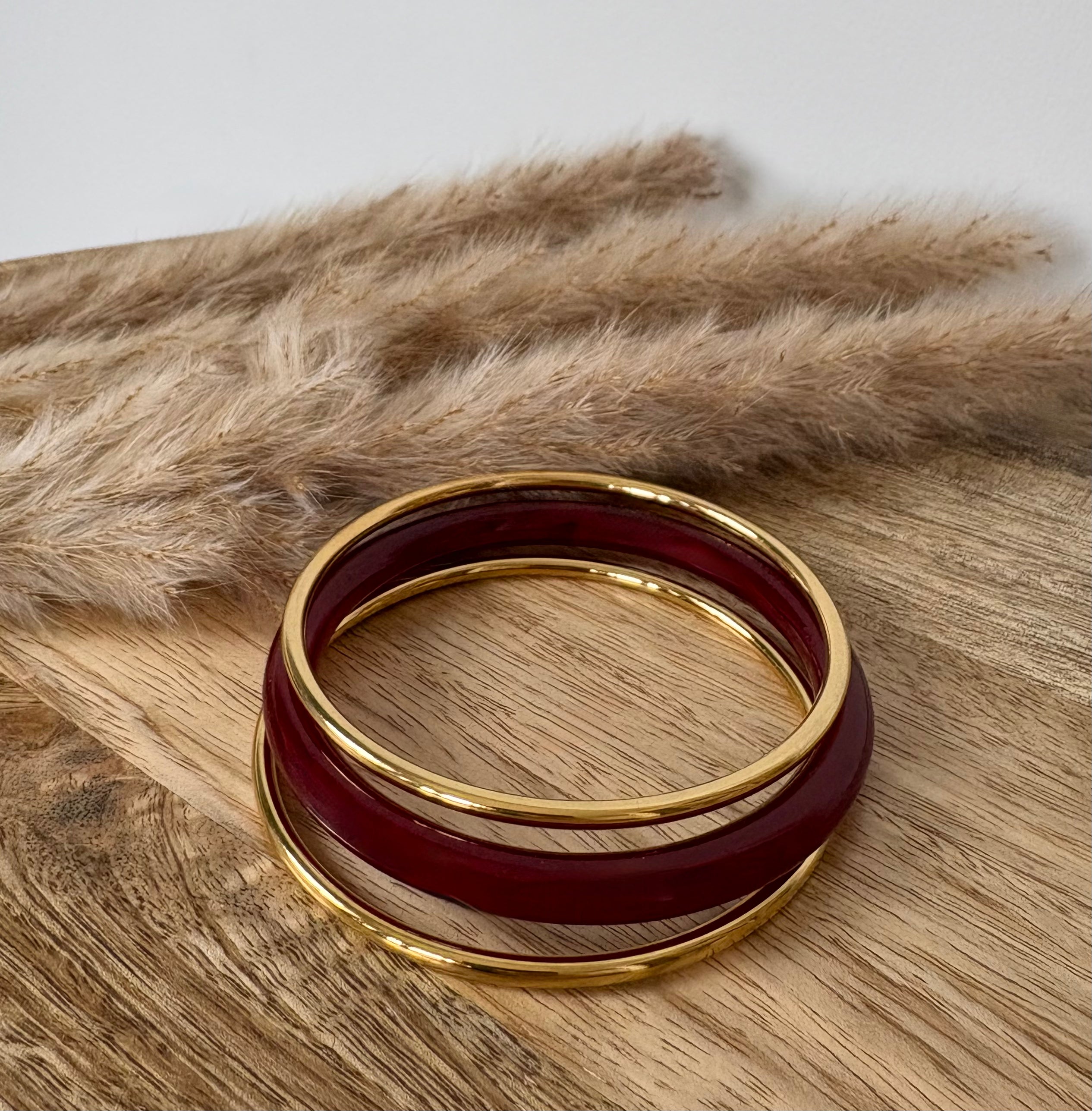 Set de 3 bracelets bordeaux/dorés