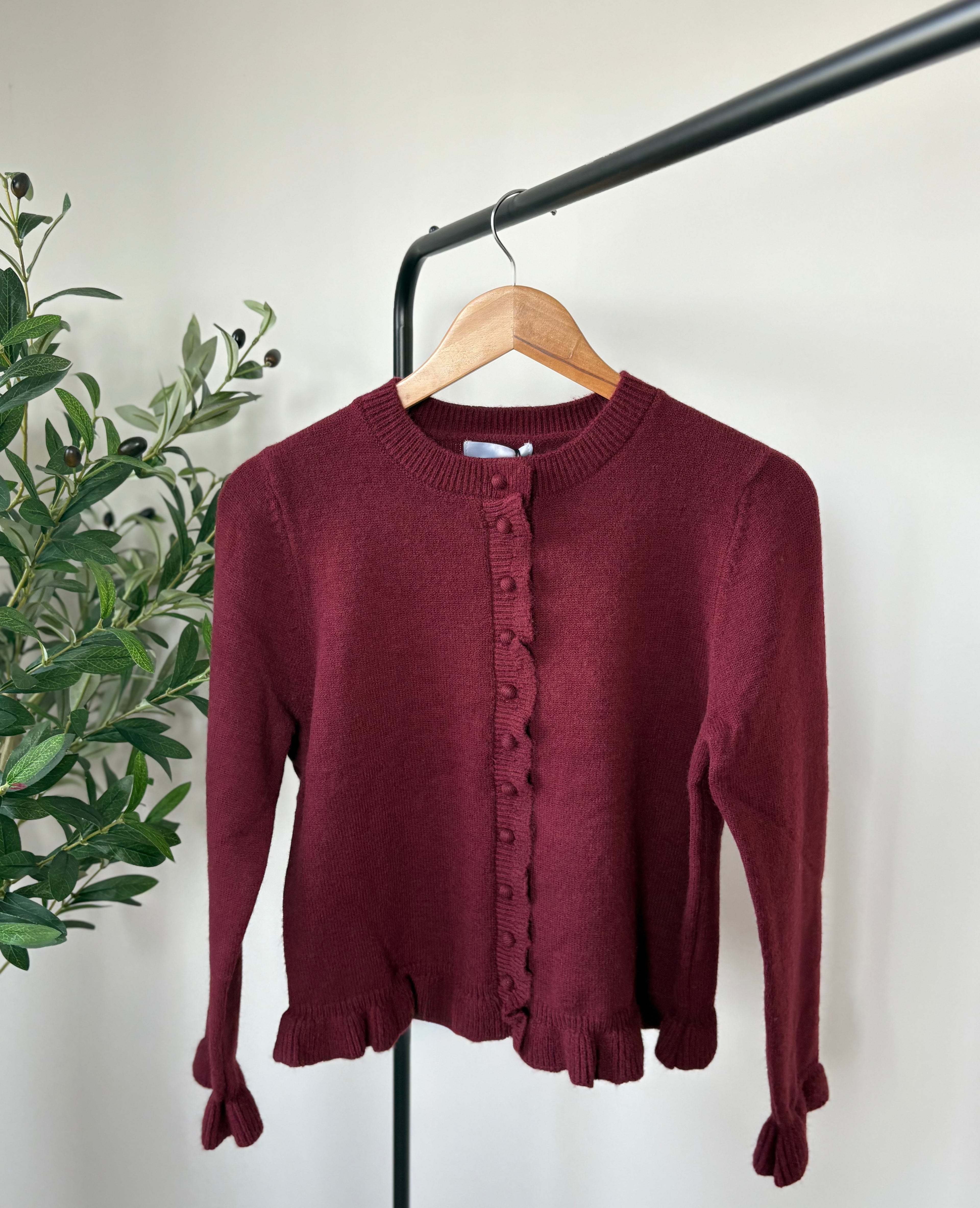 Cardigan boutonné à volants - Bordeaux