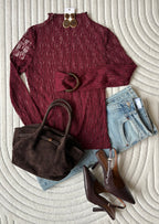 Long-sleeved lace top - Burgundy
