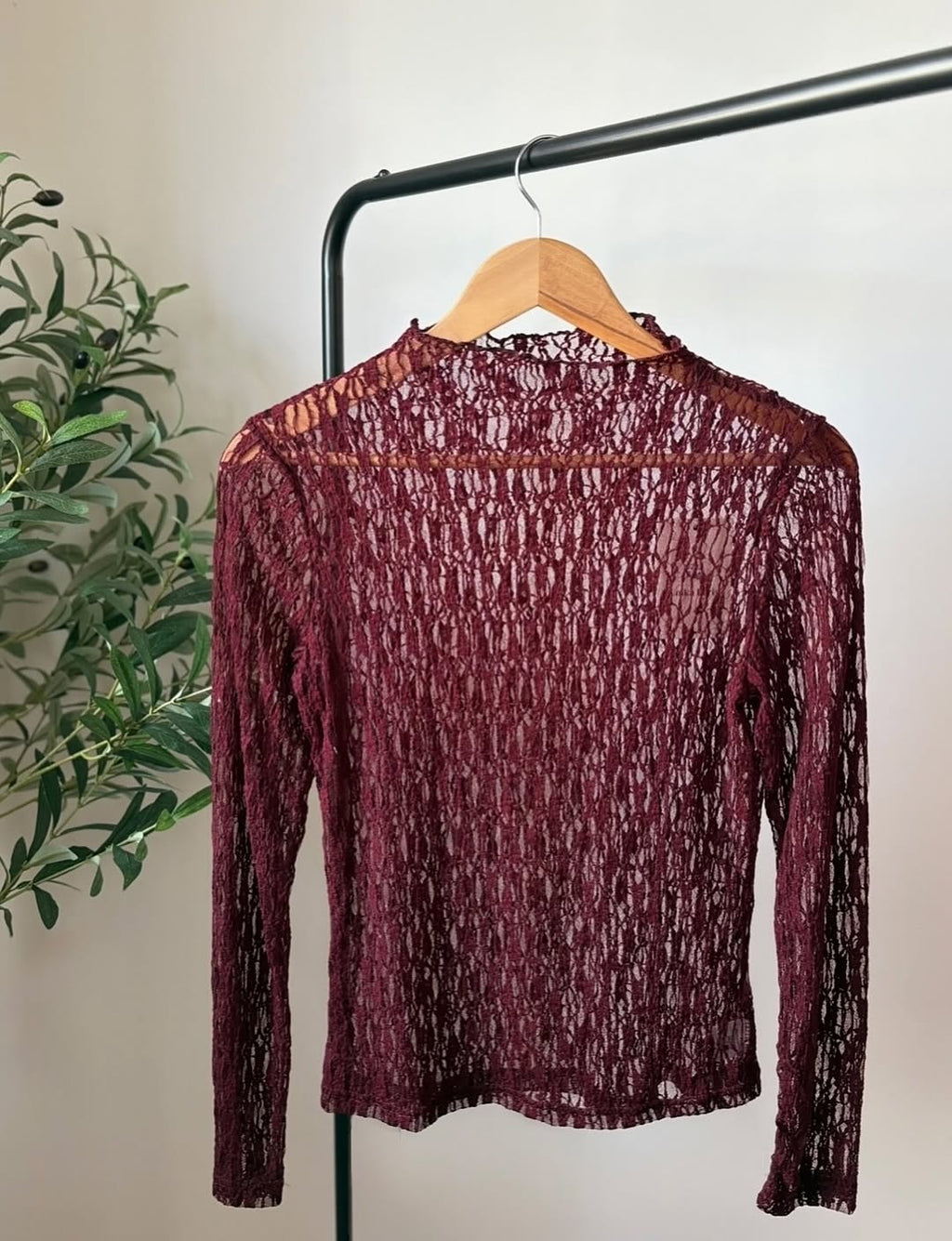 Long-sleeved lace top - Burgundy