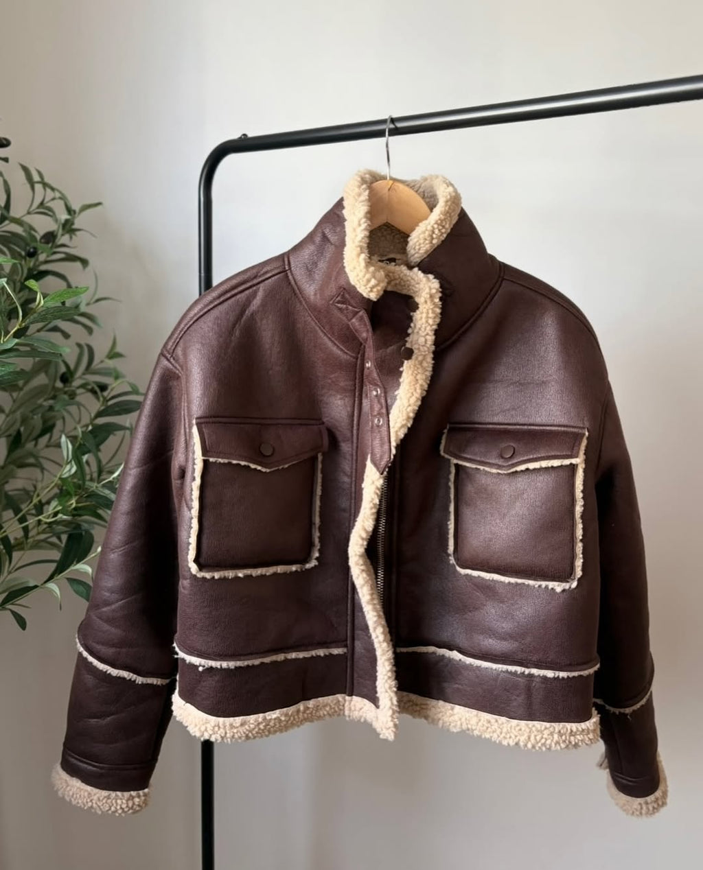 Sherpa-lined aviator jacket - Chocolate